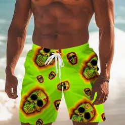 Men's Skull Halloween Costumes Swim Trunks Swim Shorts Board Shorts Mid Waist Fashion Streetwear Designer Casual Daily Holiday Pocket Elastic Waist 3D Print Designer Clothing Apparel