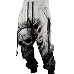 Men's Skull Halloween Costumes Sweatpants Joggers Pants Trousers Mid Waist Drawstring Elastic Waist Casual Dark Outdoor Street Dailywear Pocket Spring Fall Winter 3D Print Black