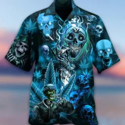 Men's Skull Halloween Costumes Shirt Button Up Shirt Short Sleeve Fashion Designer Casual Casual Daily Beach Spring & Summer Turndown 3D Button-Down Yellow Blue Purple Green