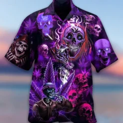 Men's Skull Halloween Costumes Shirt Button Up Shirt Short Sleeve Fashion Designer Casual Casual Daily Beach Spring & Summer Turndown 3D Button-Down Yellow Blue Purple Green