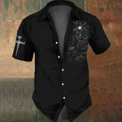 Men's Skull Halloween Costumes Day of the Dead Shirt Button Up Shirt Short Sleeve Dark Gothic Style Holiday Summer Spring Turndown 3D Print Collared Shirts Black 1 Black