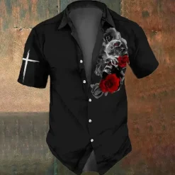 Men's Skull Halloween Costumes Day of the Dead Shirt Button Up Shirt Short Sleeve Dark Gothic Style Holiday Summer Spring Turndown 3D Print Collared Shirts Black 1 Black