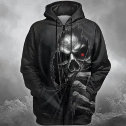 Men's Skull Hoodie Hoodies Sweatshirt Punk Fashion Long Sleeve Crew Neck Black Fall Winter Designer
