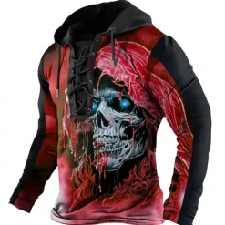 Men's Skull Hoodies Fashion Cool Long Sleeve Hooded Yellow Red Drawstring Fall Winter Designer
