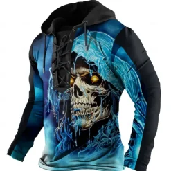 Men's Skull Hoodies Fashion Cool Long Sleeve Hooded Yellow Red Drawstring Fall Winter Designer