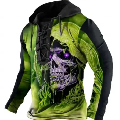 Men's Skull Hoodies Fashion Cool Long Sleeve Hooded Yellow Red Drawstring Fall Winter Designer