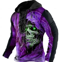Men's Skull Hoodies Fashion Cool Long Sleeve Hooded Yellow Red Drawstring Fall Winter Designer