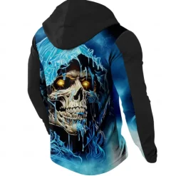 Men's Skull Hoodies Fashion Cool Long Sleeve Hooded Yellow Red Drawstring Fall Winter Designer