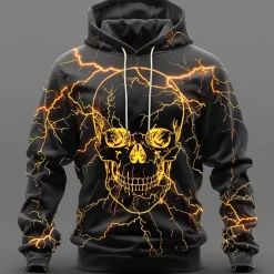 Men's Skull Hoodies Sweatshirt Fashion Cool Long Sleeve Crew Neck Party Holiday Streetwear Yellow Purple Drawstring Fall Winter Designer
