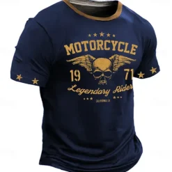 Men's Skull Motorcycle T shirt Short Sleeve T shirt 3D Print Crew Neck Shirt Retro Vintage Western Style Street Casual Bar Black Red Blue Spring & Summer Clothing Apparel S M L XL 2XL 3XL