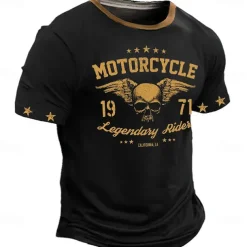 Men's Skull Motorcycle T shirt Short Sleeve T shirt 3D Print Crew Neck Shirt Retro Vintage Western Style Street Casual Bar Black Red Blue Spring & Summer Clothing Apparel S M L XL 2XL 3XL