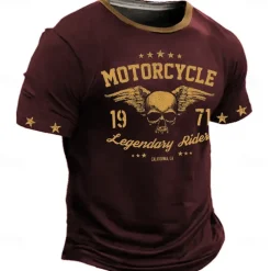 Men's Skull Motorcycle T shirt Short Sleeve T shirt 3D Print Crew Neck Shirt Retro Vintage Western Style Street Casual Bar Black Red Blue Spring & Summer Clothing Apparel S M L XL 2XL 3XL