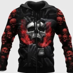 Men's Skull Novelty Skulls Hoodie Hoodies Sweatshirt Fashion Cool Long Sleeve Hooded Vacation Halloween Holiday Black Red Print Spring & Fall Designer