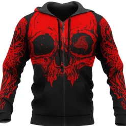Men's Skull Novelty Skulls Hoodie Hoodies Sweatshirt Fashion Cool Long Sleeve Hooded Vacation Halloween Holiday Black Red Print Spring & Fall Designer