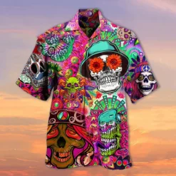 Men's Skull Shirt Summer Hawaiian Shirt Camp Collar Shirt Short Sleeve Shirt Turndown Hawaiian Designer Casual Outdoor Street Casual Red Blue Purple 3D Print S M L