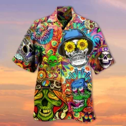 Men's Skull Shirt Summer Hawaiian Shirt Camp Collar Shirt Short Sleeve Shirt Turndown Hawaiian Designer Casual Outdoor Street Casual Red Blue Purple 3D Print S M L