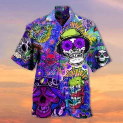 Men's Skull Shirt Summer Hawaiian Shirt Camp Collar Shirt Short Sleeve Shirt Turndown Hawaiian Designer Casual Outdoor Street Casual Red Blue Purple 3D Print S M L