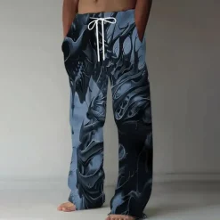 Men's Skull Skeleton Trousers Baggy Pants Casual Pants Mid Waist Dark Gothic Style Outdoor Holiday Elastic Drawstring Waist Linen-Like Pants with Pockets Summer Spring Fall 3D Print Red Blue Purple