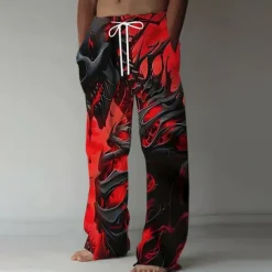 Men's Skull Skeleton Trousers Baggy Pants Casual Pants Mid Waist Dark Gothic Style Outdoor Holiday Elastic Drawstring Waist Linen-Like Pants with Pockets Summer Spring Fall 3D Print Red Blue Purple