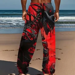 Men's Skull Skeleton Trousers Baggy Pants Casual Pants Mid Waist Dark Gothic Style Outdoor Holiday Elastic Drawstring Waist Linen-Like Pants with Pockets Summer Spring Fall 3D Print Red Blue Purple