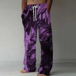 Men's Skull Skeleton Trousers Baggy Pants Casual Pants Mid Waist Dark Gothic Style Outdoor Holiday Elastic Drawstring Waist Linen-Like Pants with Pockets Summer Spring Fall 3D Print Red Blue Purple