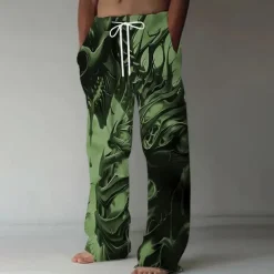 Men's Skull Skeleton Trousers Baggy Pants Casual Pants Mid Waist Dark Gothic Style Outdoor Holiday Elastic Drawstring Waist Linen-Like Pants with Pockets Summer Spring Fall 3D Print Red Blue Purple