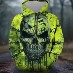 Men's Skulls Hoodies Sweatshirt Fashion Cool Long Sleeve Crew Neck Party Holiday Streetwear Green Drawstring Fall Winter Designer