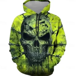 Men's Skulls Hoodies Sweatshirt Fashion Cool Long Sleeve Crew Neck Party Holiday Streetwear Green Drawstring Fall Winter Designer