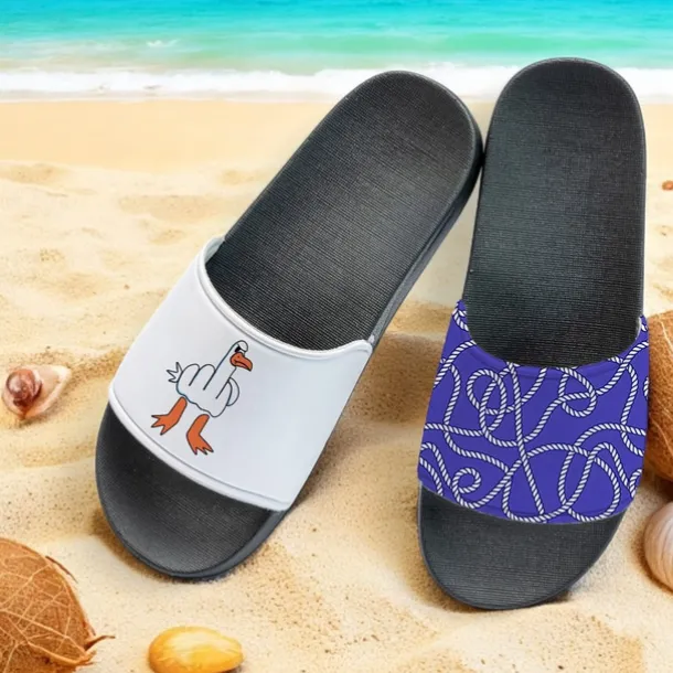 Men's Slide Sandals with Goose and Rope Pattern – Comfortable & Stylish Beach - Inspired Style for Men in Summer Beach Trips