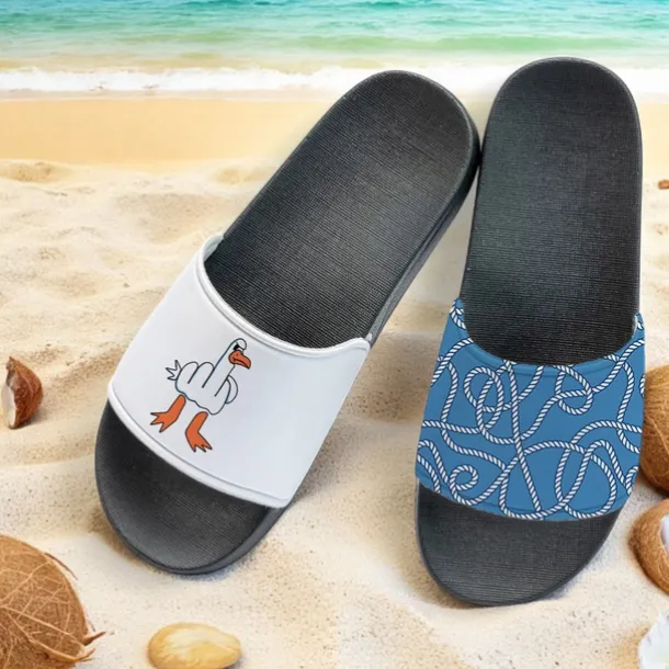 Men's Slide Sandals with Goose and Rope Pattern – Comfortable & Stylish Beach - Inspired Style for Men in Summer Beach Trips