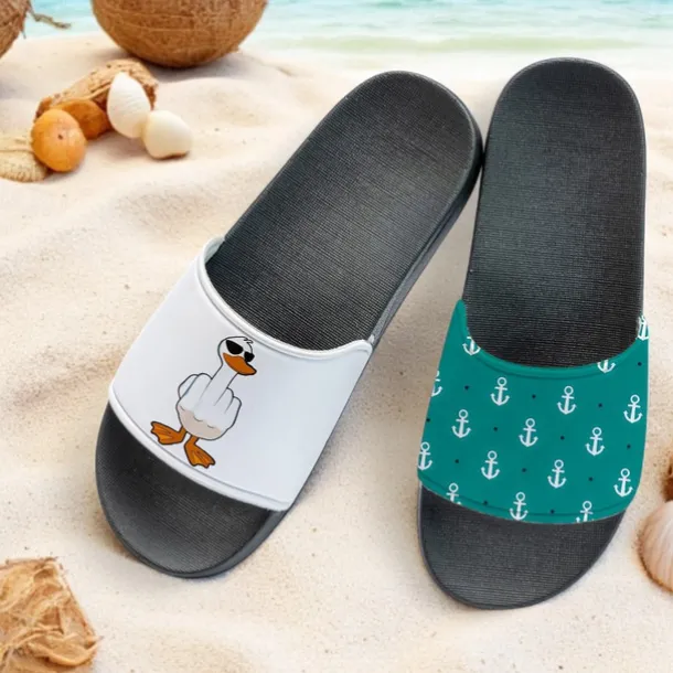 Men's Slide Sandals with Goose and Rope Pattern – Comfortable & Stylish Beach - Inspired Style for Men in Summer Beach Trips