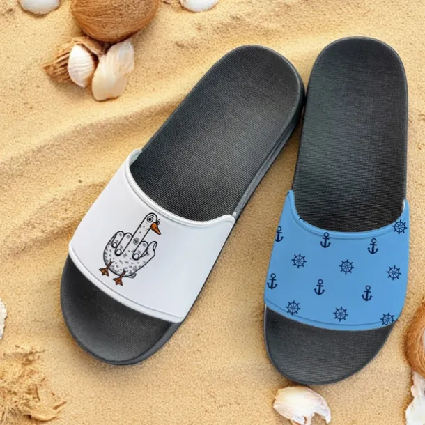 Men's Slide Sandals with Goose and Rope Pattern – Comfortable & Stylish Beach - Inspired Style for Men in Summer Beach Trips