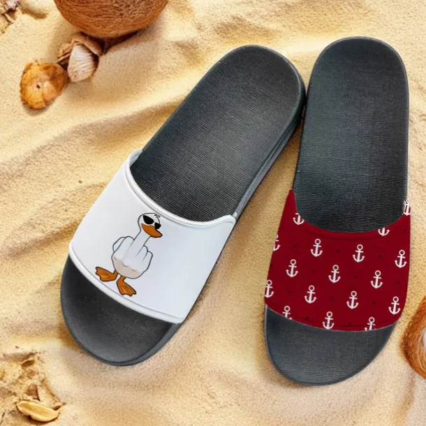 Men's Slide Sandals with Goose and Rope Pattern – Comfortable & Stylish Beach - Inspired Style for Men in Summer Beach Trips