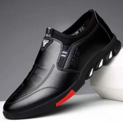 Men's Slip-On Casual Loafers – Brown Faux Leather Breathable Walking Shoes with Flexible Sole – Lightweight Fashion Sneakers for Daily Wear & Travel