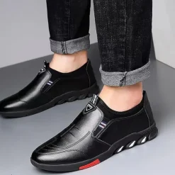 Men's Slip-On Casual Loafers – Brown Faux Leather Breathable Walking Shoes with Flexible Sole – Lightweight Fashion Sneakers for Daily Wear & Travel