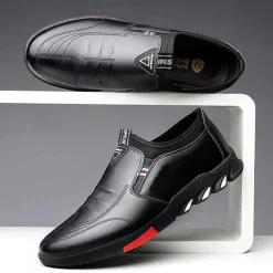 Men's Slip-On Casual Loafers – Brown Faux Leather Breathable Walking Shoes with Flexible Sole – Lightweight Fashion Sneakers for Daily Wear & Travel