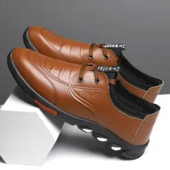 Men's Slip-On Casual Loafers – Brown Faux Leather Breathable Walking Shoes with Flexible Sole – Lightweight Fashion Sneakers for Daily Wear & Travel