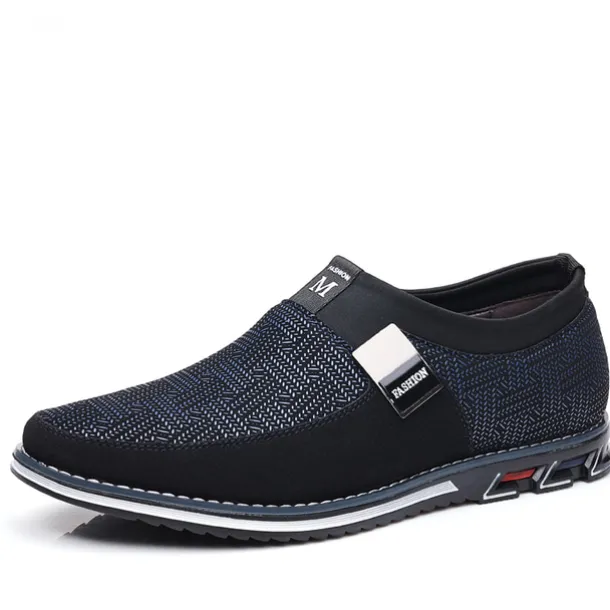 Men's Slip-On Casual Loafers – Black and Gray Patterned Breathable Shoes with Metal Buckle, Comfortable and Lightweight for Everyday Wear
