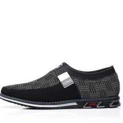 Men's Slip-On Casual Loafers – Black and Gray Patterned Breathable Shoes with Metal Buckle, Comfortable and Lightweight for Everyday Wear