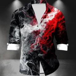Men's Smoke Casual Shirt Button Up Shirt Long Sleeve Abstract Party Casual Spring Fall Turndown Button Up Black
