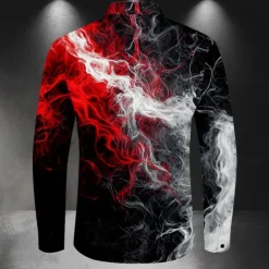 Men's Smoke Casual Shirt Button Up Shirt Long Sleeve Abstract Party Casual Spring Fall Turndown Button Up Black