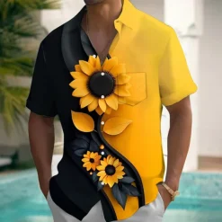 Men's Smoky Floral Print Halloween Costumes Shirt Summer Shirt Button Up Shirt Short Sleeve Vintage Retro Outdoor Vacation Dailywear Summer Spring Turndown 3D Print Collared Shirts Front One Pocket