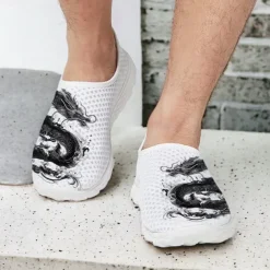 Men's Sneakers Loafers & Slip-Ons Print Shoes Light Soles Flyknit Shoes Walking Sporty Casual Outdoor Daily Vacation Mesh Breathable Comfortable Loafer White Army Green Blue