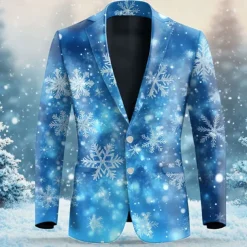 Men's Snowflake Long Sleeve Turndown Business Party Evening Wear Dailywear Buttons 3D Print Multi Pocket