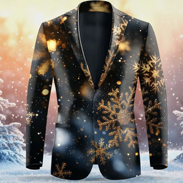 Men's Snowflake Long Sleeve Turndown Business Party Evening Wear Dailywear Buttons 3D Print Multi Pocket