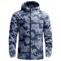 Men's Softshell Jacket Hiking Jacket Outdoor Camouflage Sun Protection Windproof Quick Dry Jacket Hoodie Full Zip Traveling Navy Blue Blue Grey