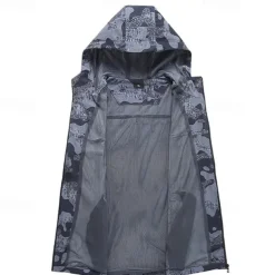 Men's Softshell Jacket Hiking Jacket Outdoor Camouflage Sun Protection Windproof Quick Dry Jacket Hoodie Full Zip Traveling Navy Blue Blue Grey