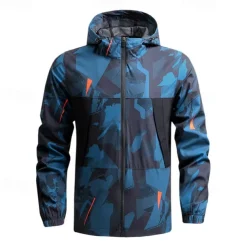 Men's Softshell Jacket Hiking Jacket Outdoor Camouflage Sun Protection Windproof Quick Dry Jacket Hoodie Full Zip Traveling Black Blue Grey