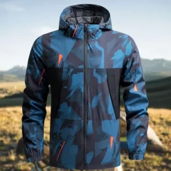 Men's Softshell Jacket Hiking Jacket Outdoor Camouflage Sun Protection Windproof Quick Dry Jacket Hoodie Full Zip Traveling Black Blue Grey