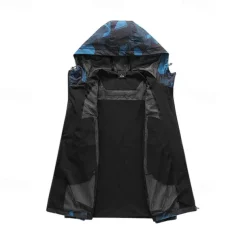 Men's Softshell Jacket Hiking Jacket Outdoor Camouflage Sun Protection Windproof Quick Dry Jacket Hoodie Full Zip Traveling Black Blue Grey